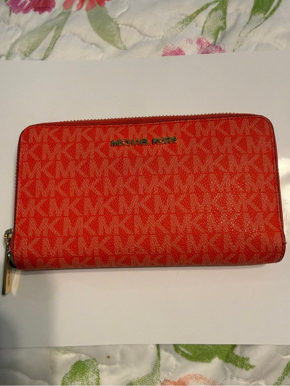 Michael Kors Coral MK Monogram Zip Wallet
